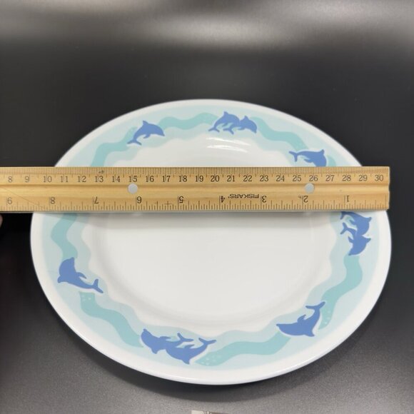 Corelle Dinnerware Blue Dolphins Ocean Dance Plate Dish 8in Wide Plates Set 3 - Picture 3 of 14
